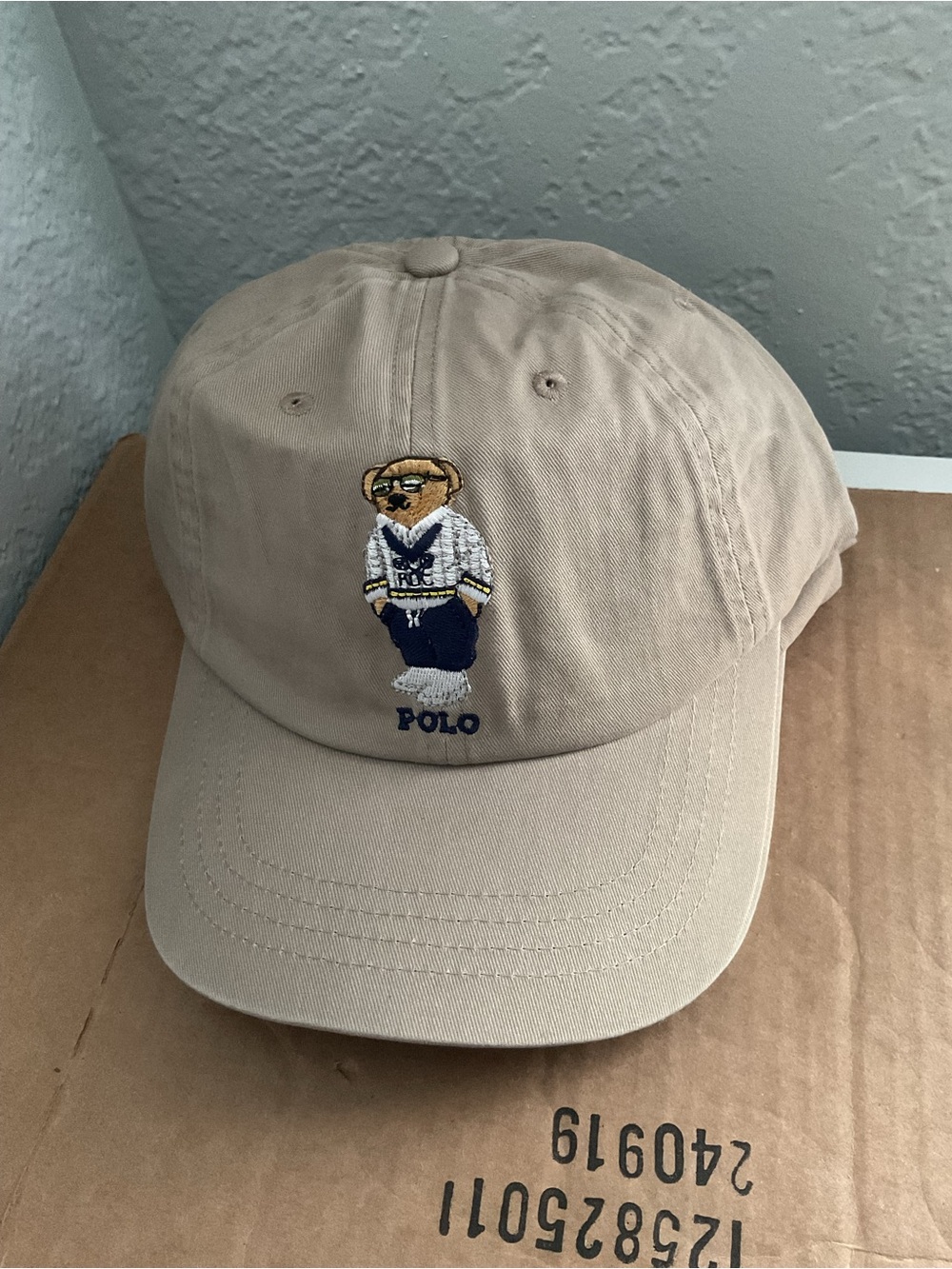 Ralph Lauren Khaki Baseball Cap with Navy Embroidery